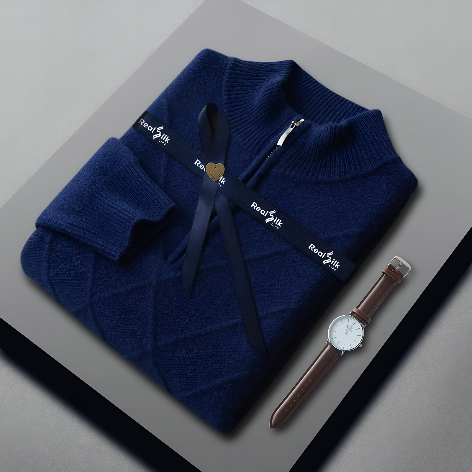 Men's Zipped Turtleneck Cashmere Sweater REAL SILK LIFE