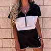Women's Stitching Hooded Pocket Short Sports Suit Sportswear