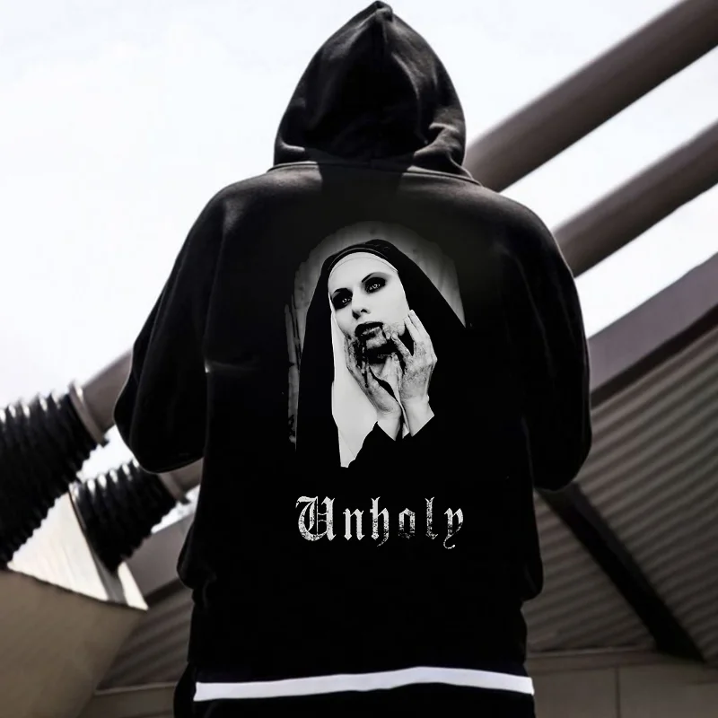 Unholy Nun Printed Men's Hoodie -  