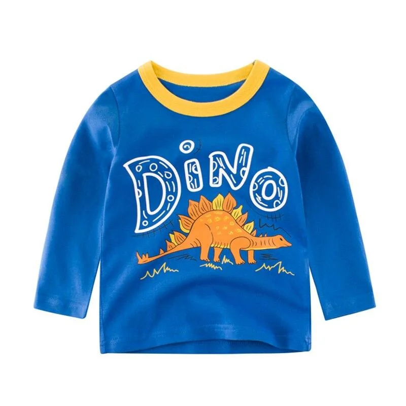 2021 Kids Solid Cotton Long Sleeve T-shirts Tops Boys Girls Cute Animal Print Tees 2 3 4 5 6 7 8 Years Children Sweatshirts