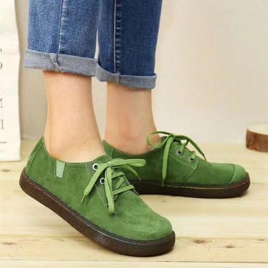 Women's round toe front-lace loafers shoes flat comfy walking shoes