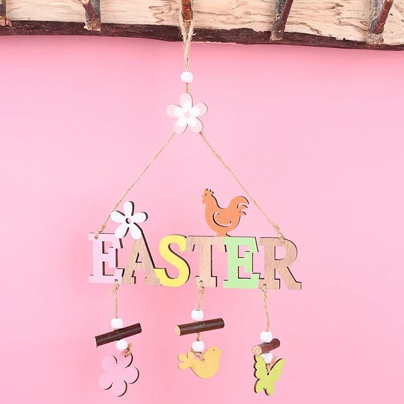 Wooden Happy Easter Decoration DIY Eggs Bunny Bird Car Pendant Hanging Ornaments Easter Decorations For Home Easter Supplies