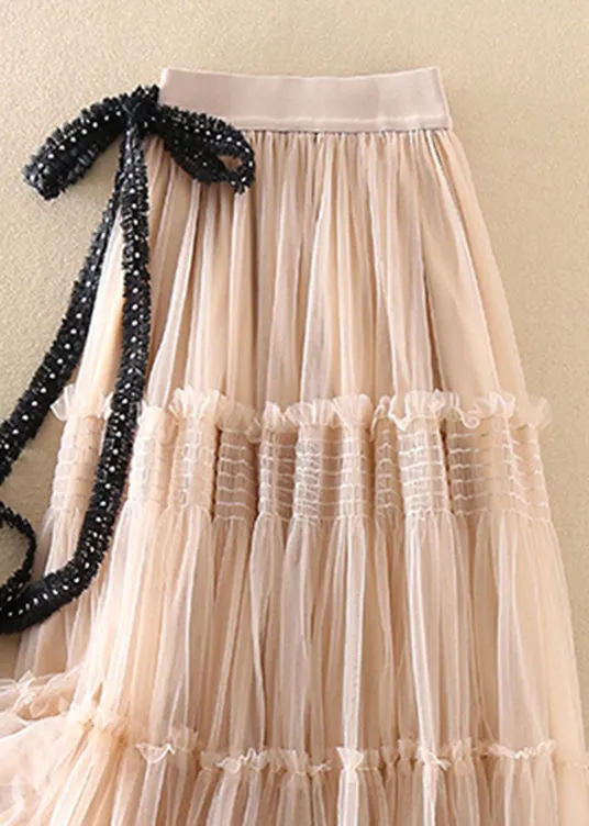Bohemian Grey Blue High Waist Wrinkled Tulle Cake Skirt Spring main image 0
