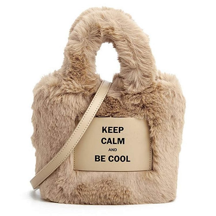 Letter Print Furry Crossbody Bag - Modakawa modakawa