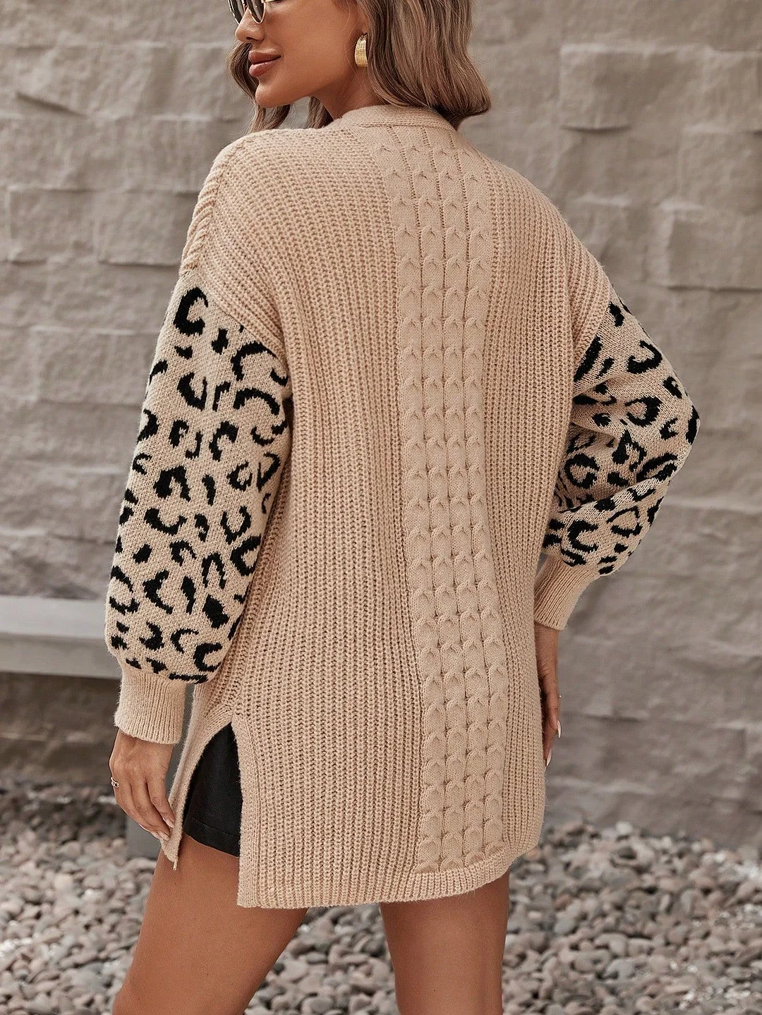 Nigikala Nigikala Spring And Autumn Leopard Prints Knitted Cardigan Women Fashion Lazy Loose Sweater Women