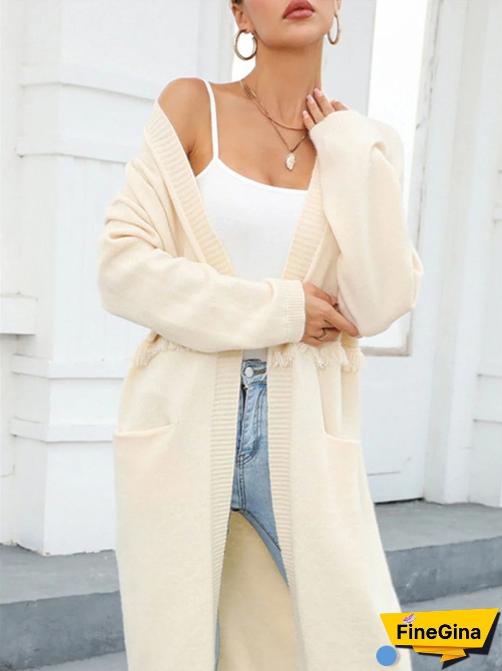 Women's Solid Color Stitching Long Sleeve V-neck Coat