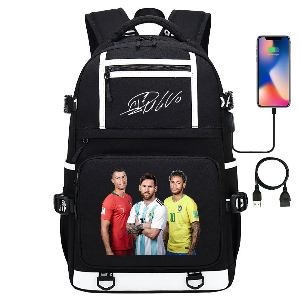 Buzzdaisy Cristiano Ronaldo Printed Backpack with USB Charging Port and Laptop Protection - Multi-Pocket Large Capacity Schoolbag