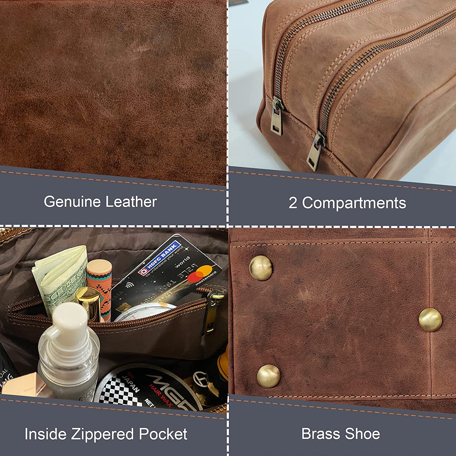 Genuine Leather Travel Toiletry Bag