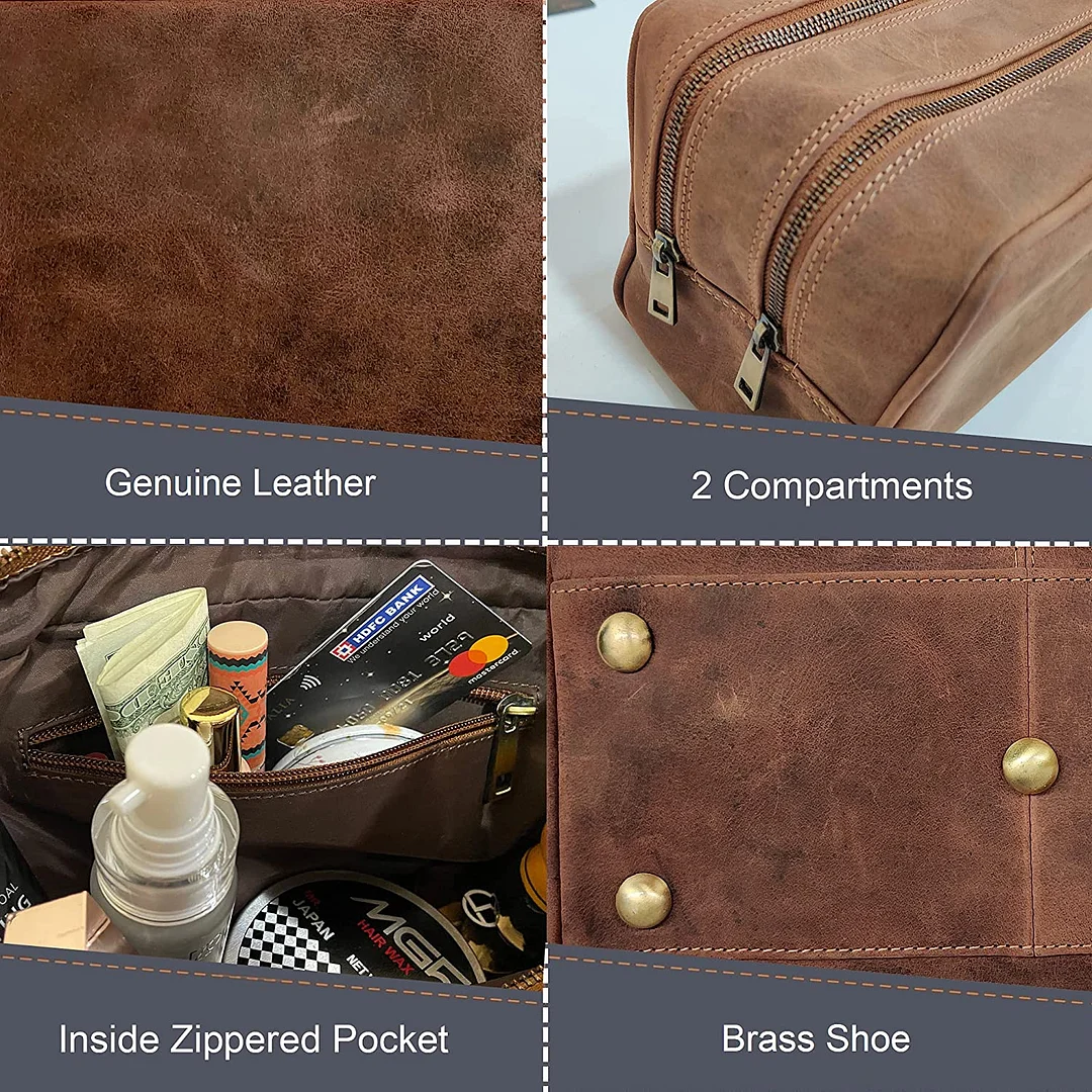 Genuine Leather Travel Toiletry Bag