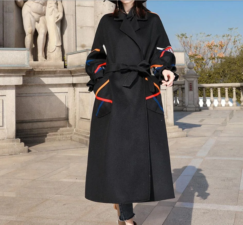 Elegant Women Wool Coat Long Sleeve Casual Woolen Cloth Medium Length Coat Turn-down Collar winter coats NEW