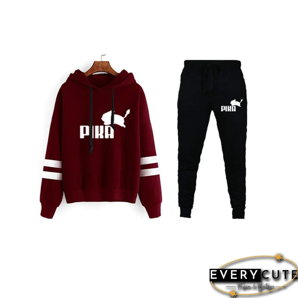 Women Printed Hoodies + Pants Set Casual Hoodie Tracksuits Knitted Two-piece Casual Sports Suit
