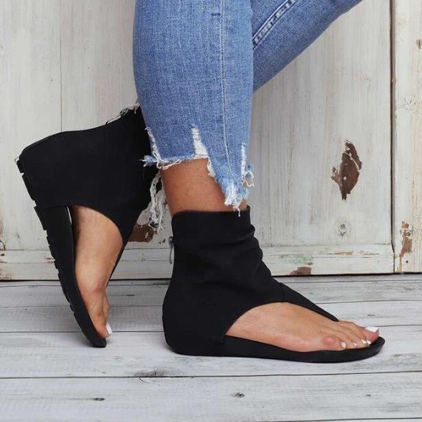 Women's low wedge gladiator sandals with back zipper