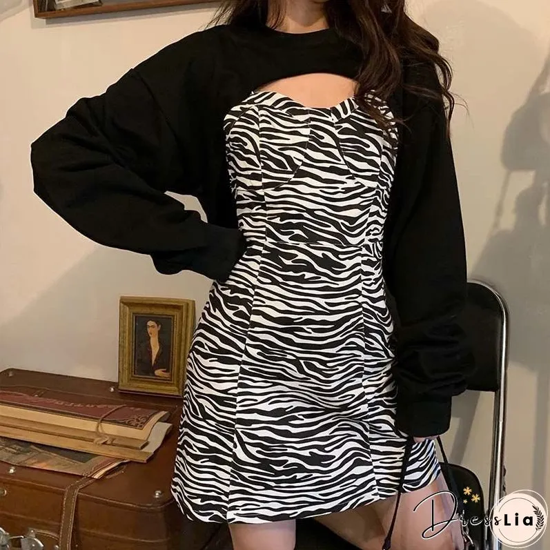 Back College Plus Size Gothic Y2k Dress Women Casual Leopard Long Sleeve Party Mini Female