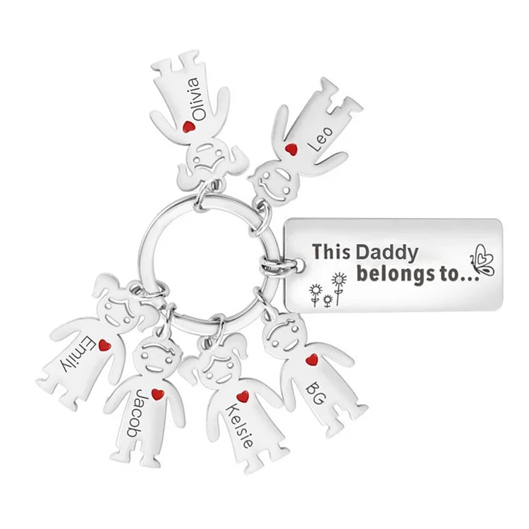 Personalized Family Keychain with 6 Kid Charms Engrave Names