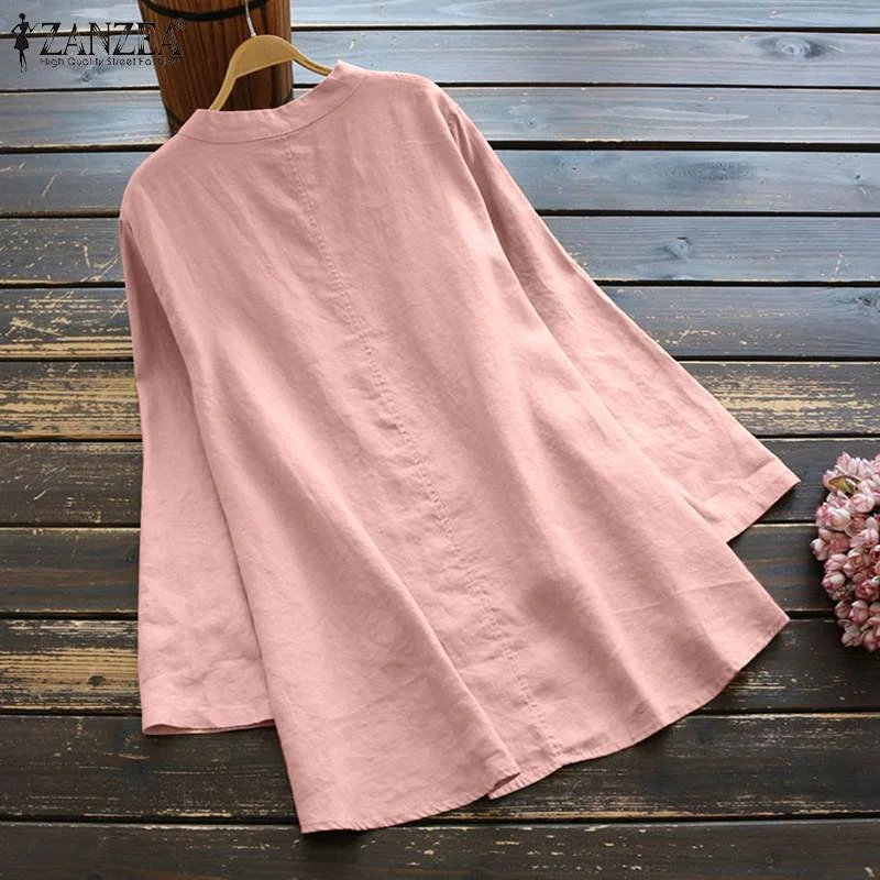 Spring Vintage Long Sleeve Blouse 2022 ZANZEA Women Asymmetrical Tops Casual Solid Cotton Shirt Femme Loose Blusas