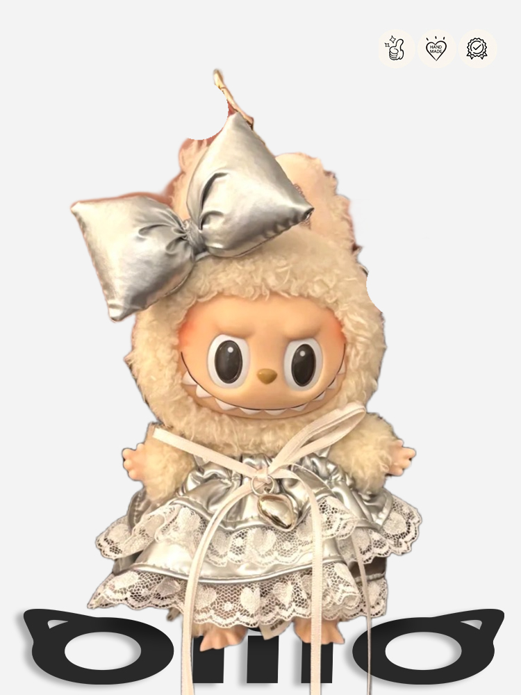 Labubu Clothes Lolita Silver Bow Lace Dress