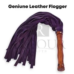 pornhint Pornhint BDSM Toys Real Leather Flogger, Handmade 50 Purple Suede Leather falls wooden handle floggers BDSM Sex whip
