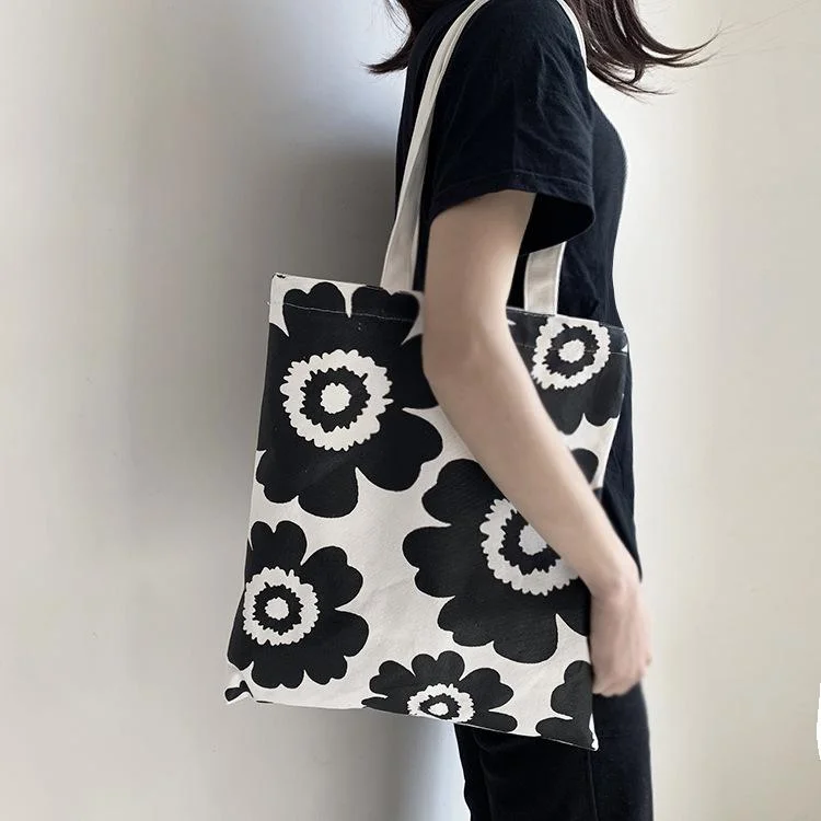 Black Flowers Tote Bag