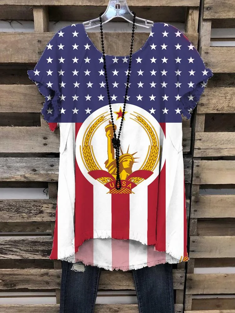 Women's Fashion Flag Printing Short-sleeved T-shirt
