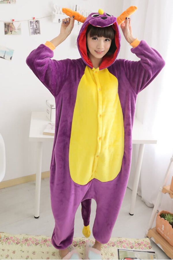 Purple Cute Womens Dinosaur Jumpsuit Flannel Pajamas Costume-elleschic