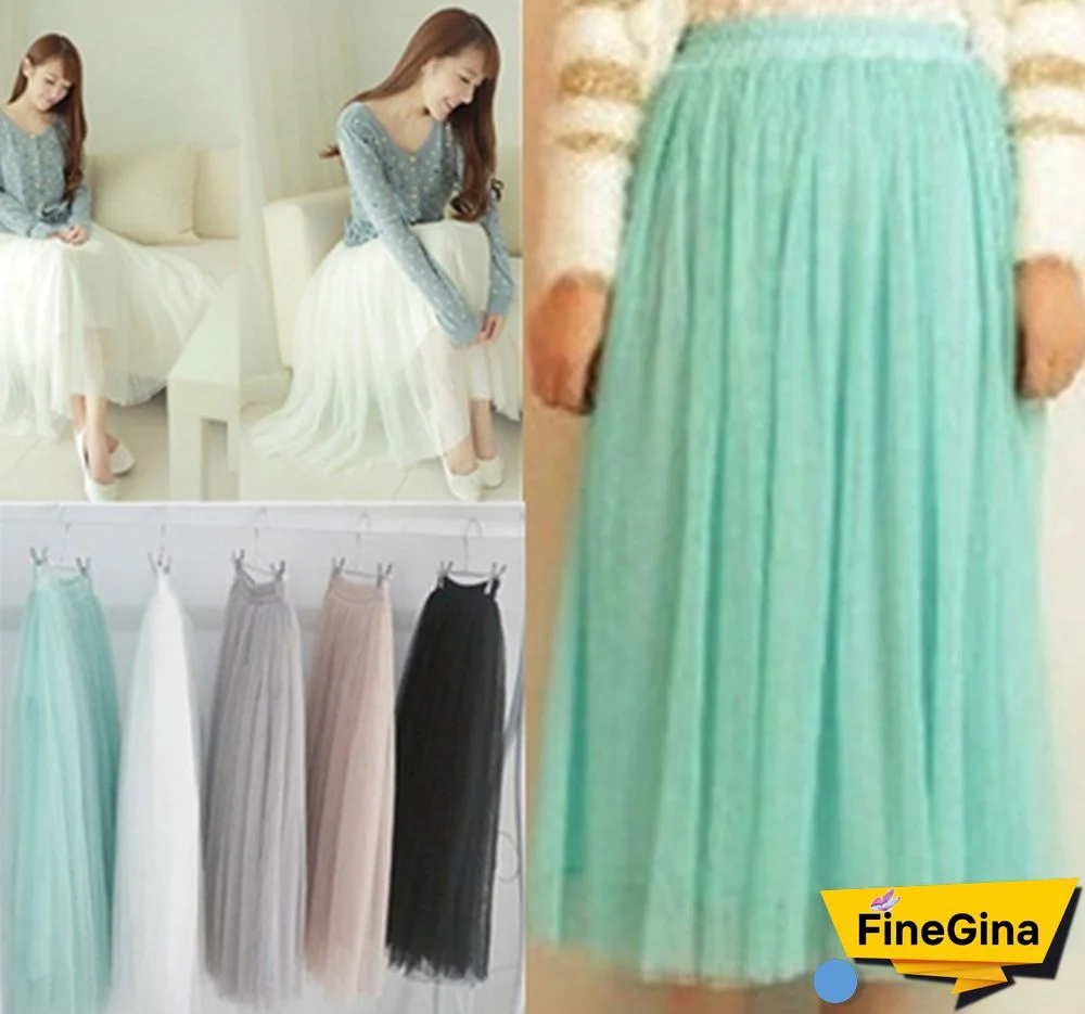 Summer Elastic High Waist Ladies Long Mesh Skirt 4 Layers Tulle Skirts Women Womens Tutu Maxi Pleated Skirt