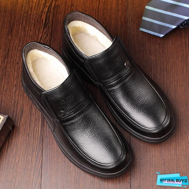 New Men's Leather Winter Boots White Sheepskin Boots Warm Casual Shoes Wool Blended Winter Boots Zapatos De Hombre