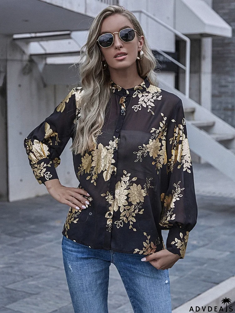 Floral Print Balloon Sleeve Shirt