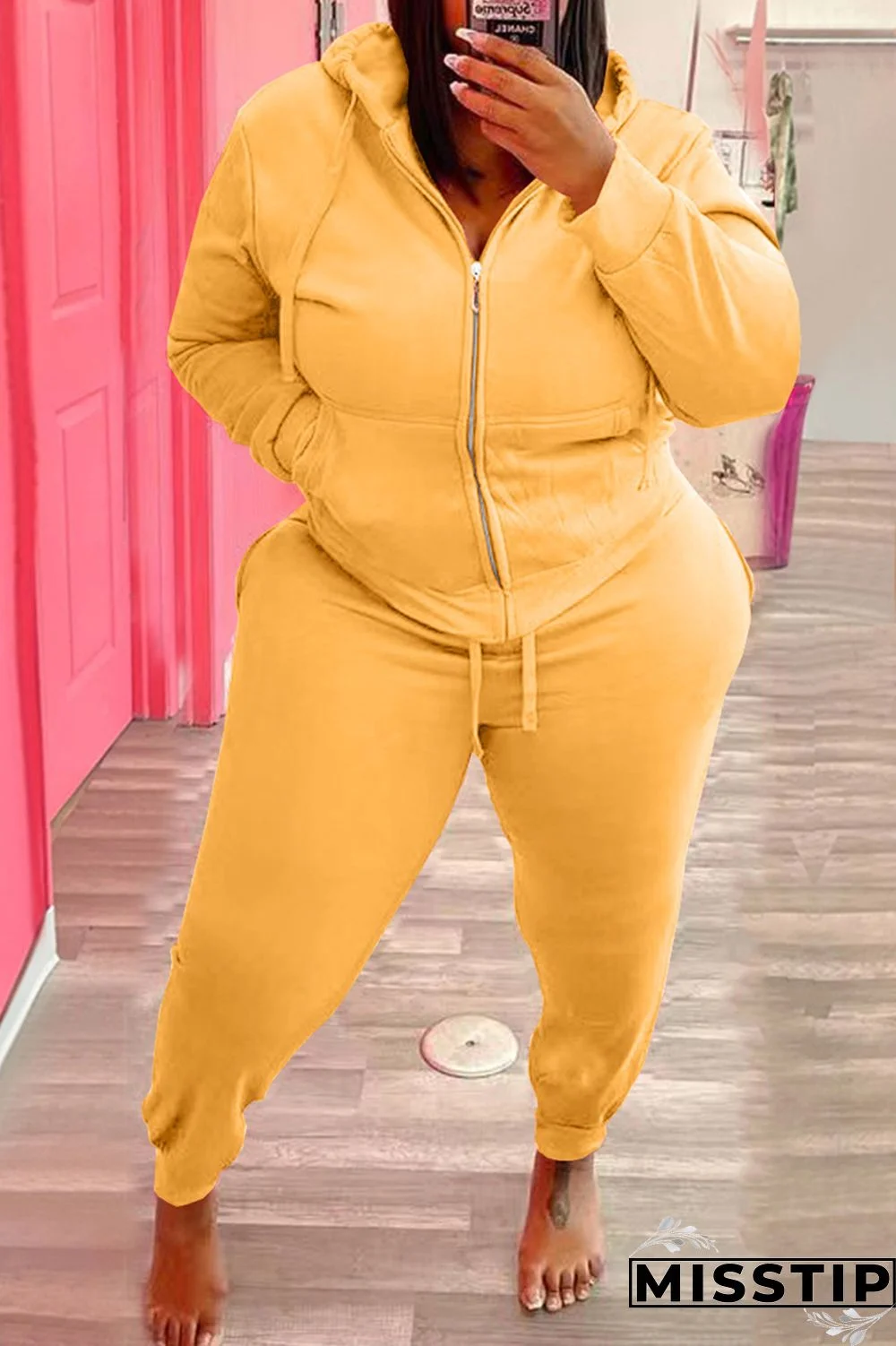 Black Fashion Casual Letter Print Basic Hooded Collar Plus Size Two Pieces