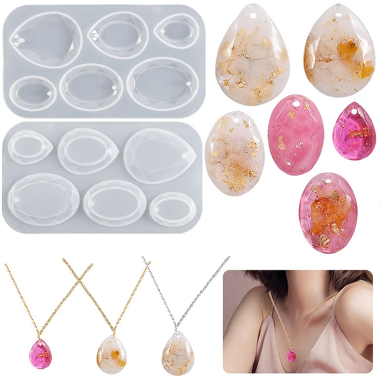 2 Pcs 6 Cavities Water Drop Pendant Resin Molds CrazyMold