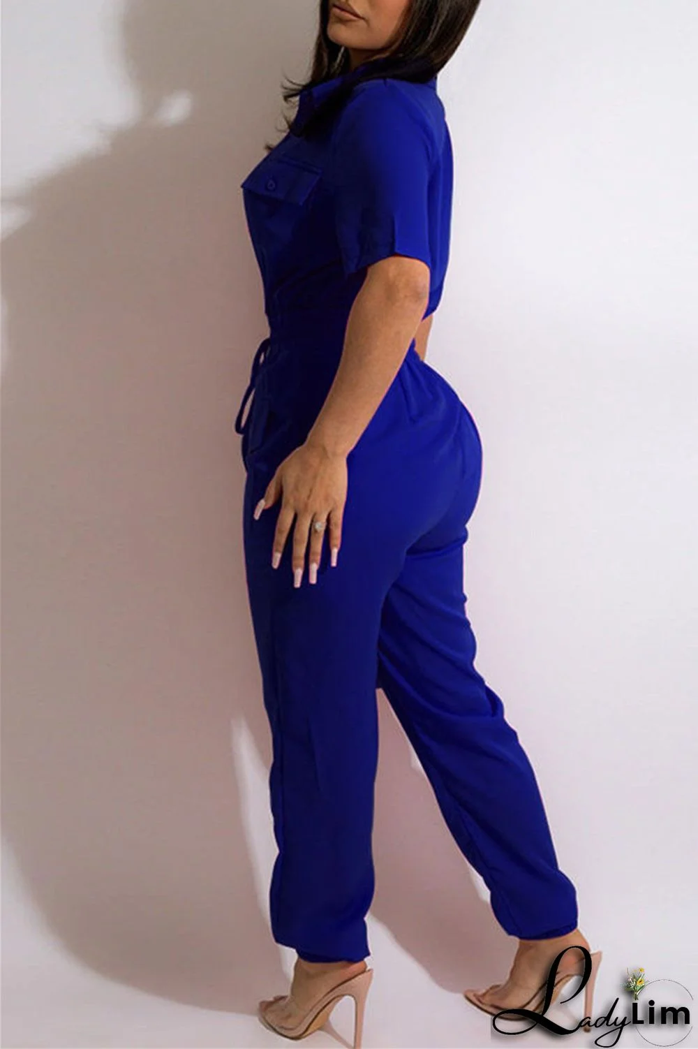 Green Fashion Casual Solid Patchwork Turndown Collar Regular Jumpsuits