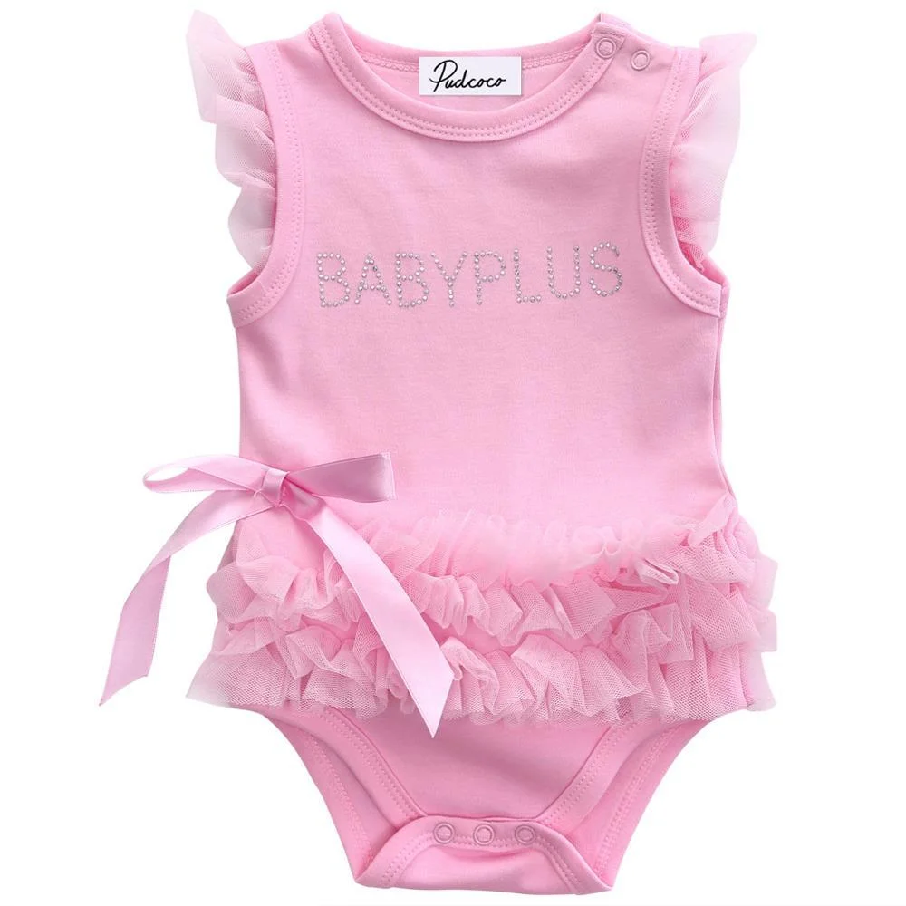 2018 Brand New Newborn Infant Baby Girl Summer 0-24M Princess Romper Sleeveless Letter Print Lace Bow Pink Jumpsuits Romper