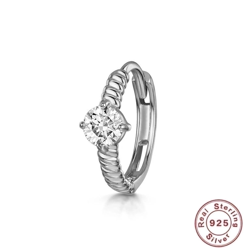 1 Piece 925 Sterling Silver Zircon Round Square Earrings