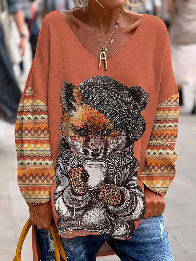 Women's Fall Fox Long Sleeve T-Shirt artswardrobe