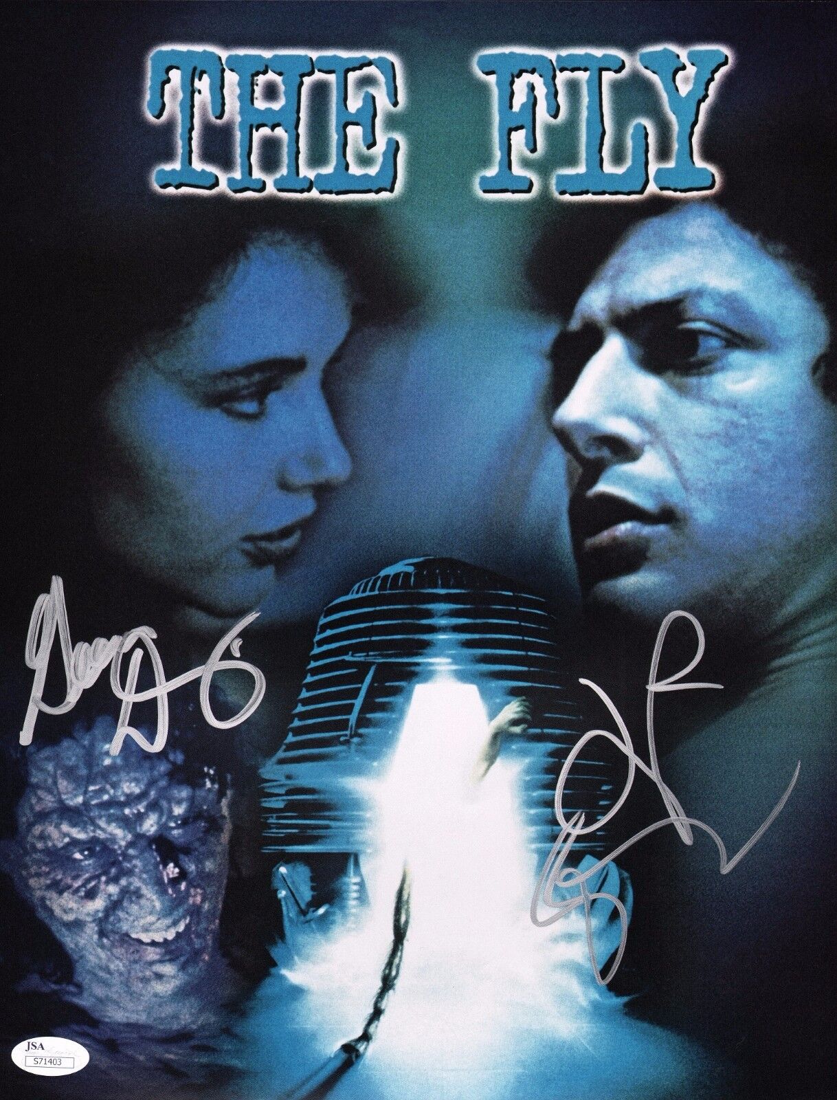 JEFF GOLDBLUM & GEENA DAVIS Authentic Hand Signed THE FLY 11X14 Photo Poster painting B JSA COA