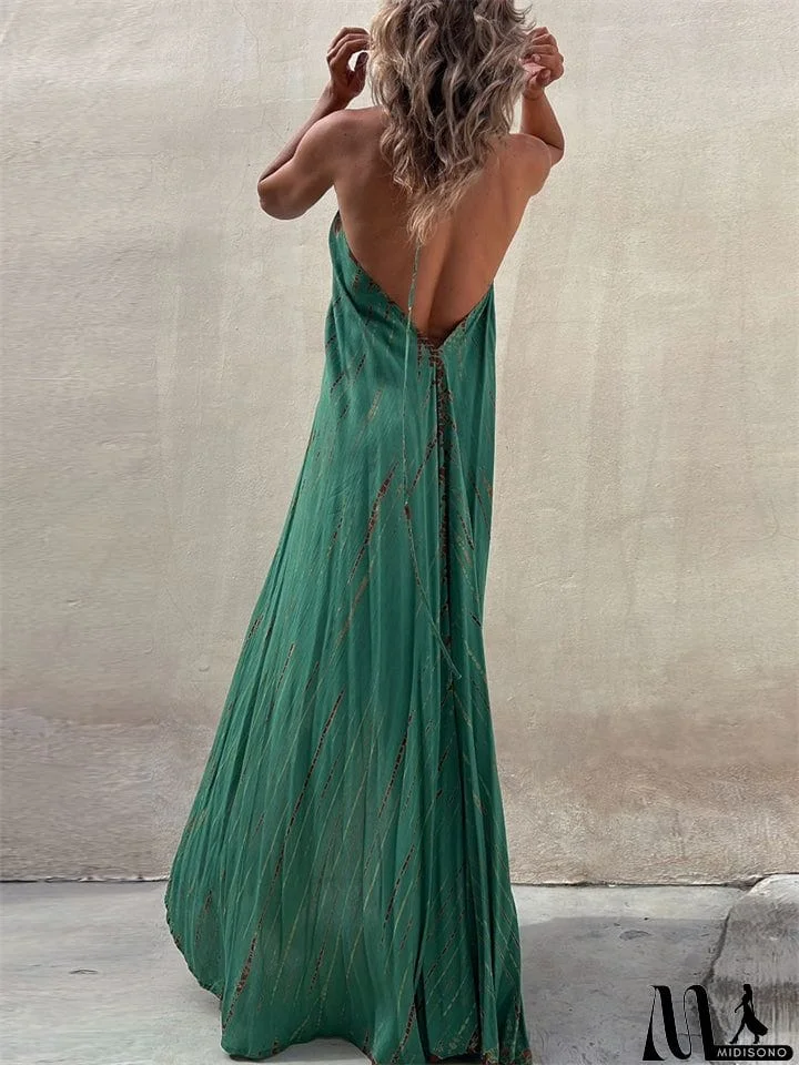 MidiSono - Boho Style Lady Sexy Big Swing Spaghetti Strap Dress