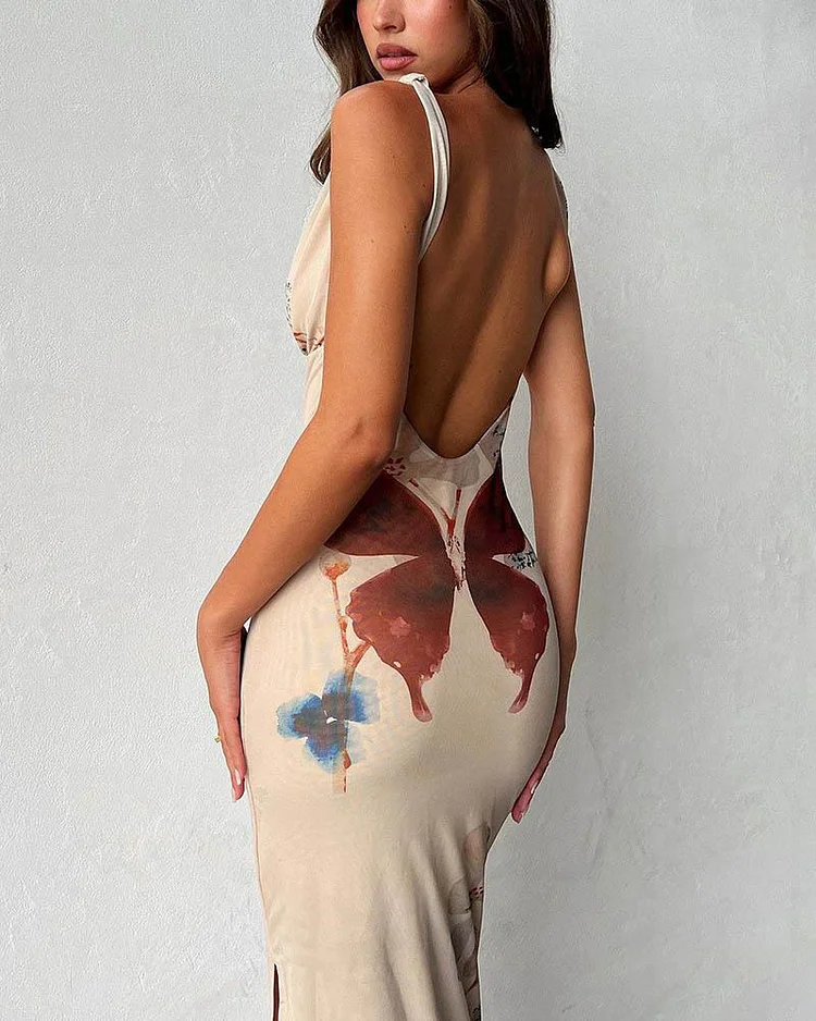 knee length dresses for ladies Pink Sleeveless V Neck Floral Mesh Ruffle Midi Dress main image 0