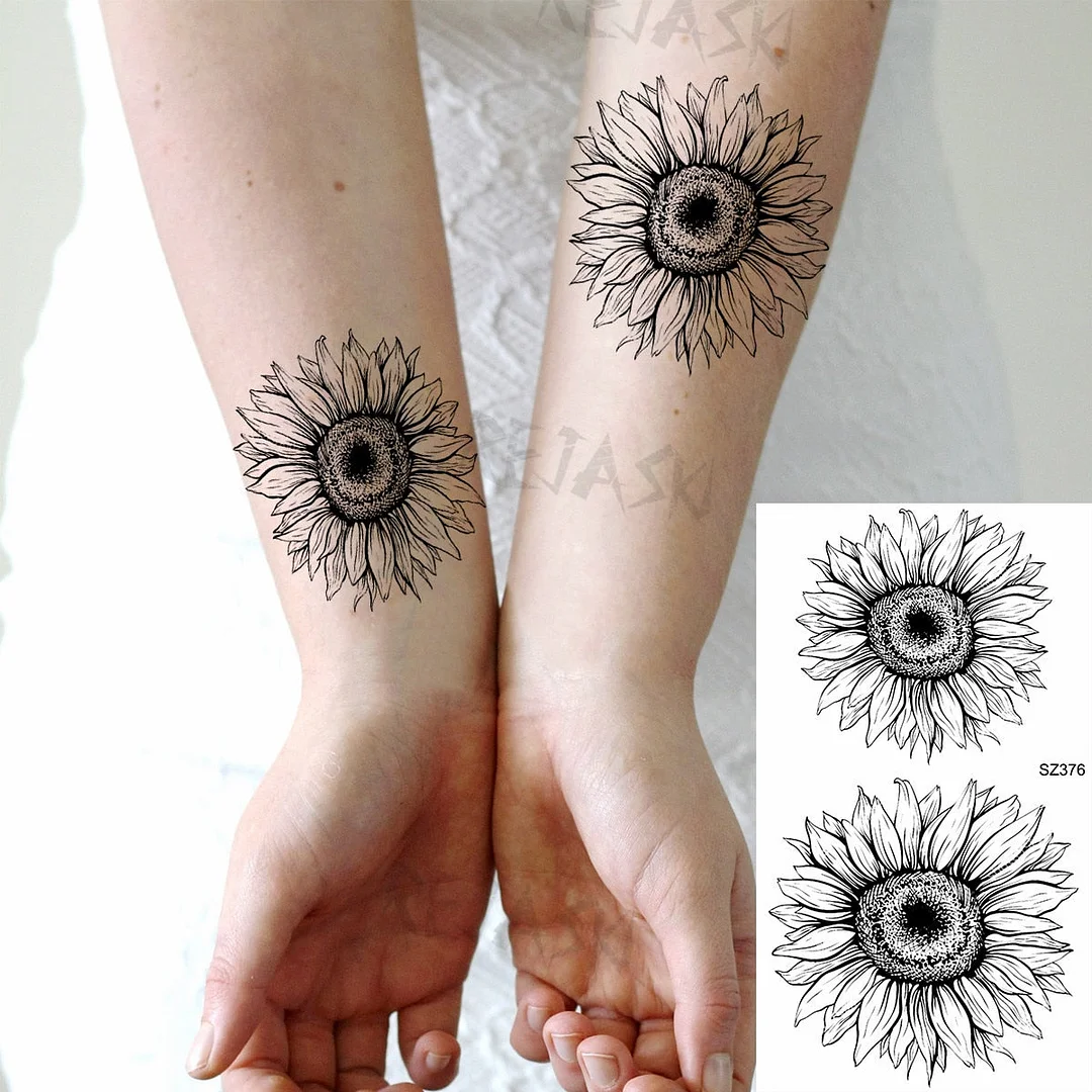 Realistic Sunflower Fashion Wrist Temporary Tattoos For Women Gilr Butterfly Geometry Fake Tattoo Custom Armbands Washable Tatoo
