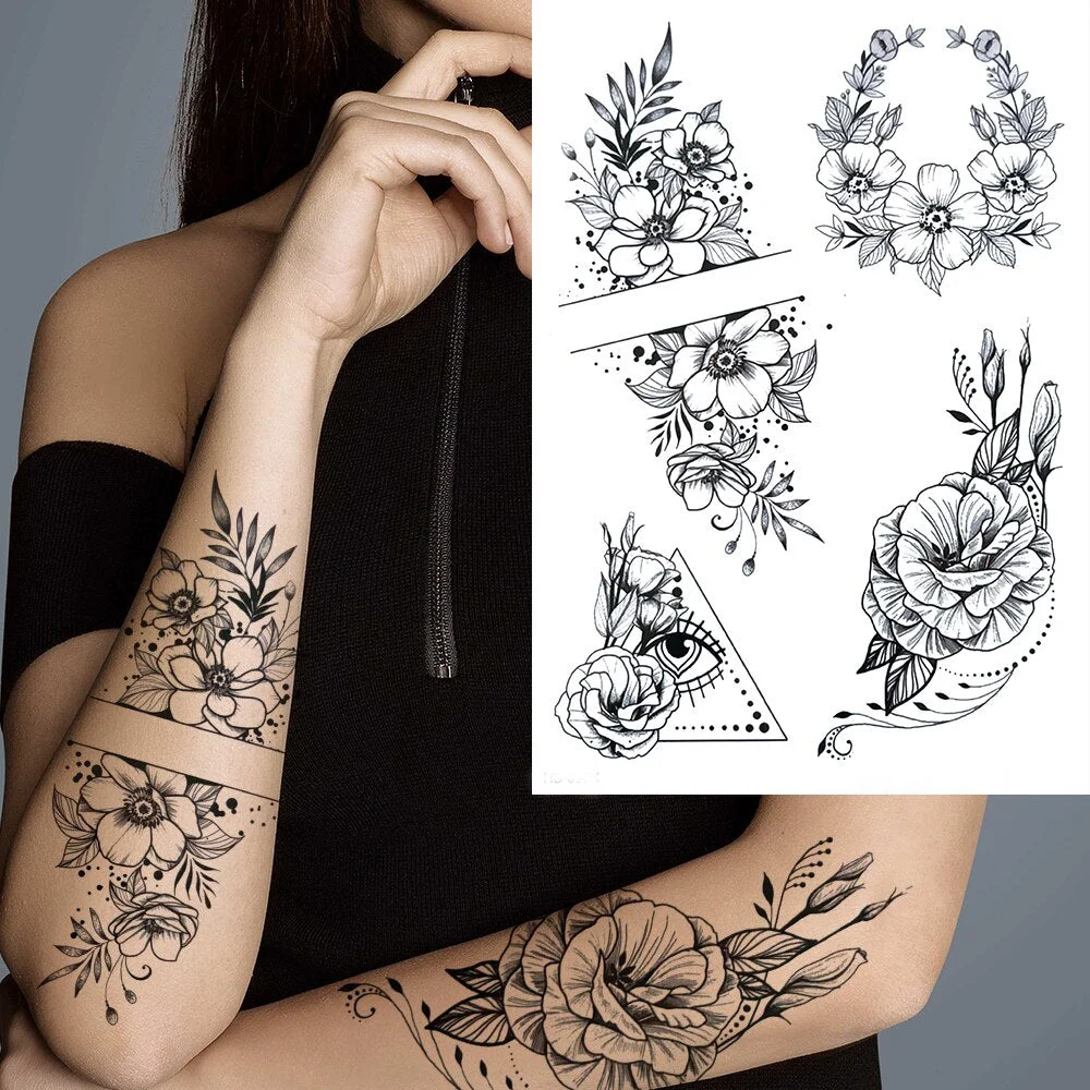 Watercolor Feather Bird Temporary Tattoos For Women Girls Clever Owl Hummingbirds Flower Tattoo Sticker Fake Tatoos Geometric