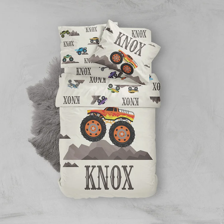 BlanketCute-Personalized Lovely Bedroom Monster Truck Bedding Set with Your Kid's Name | 01