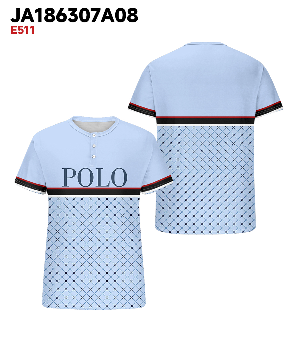 Men's Plus Size Daily Casual Blue Striped Alphabet Print Henry Collar Button Short Sleeve T-Shirt