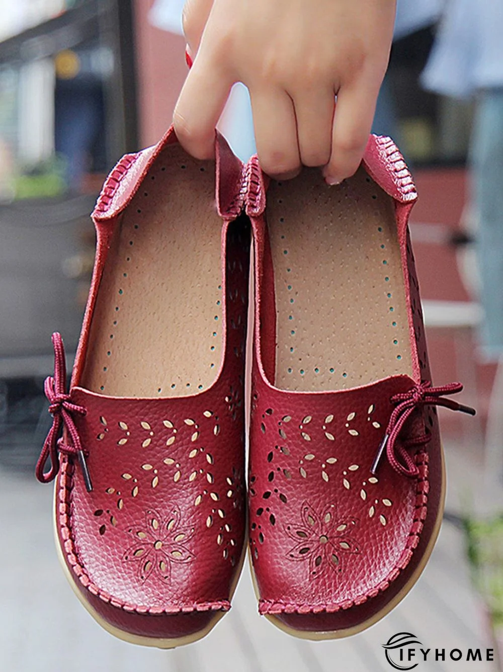 Cowhide Hollow Lace-up Portable Shoes | IFYHOME