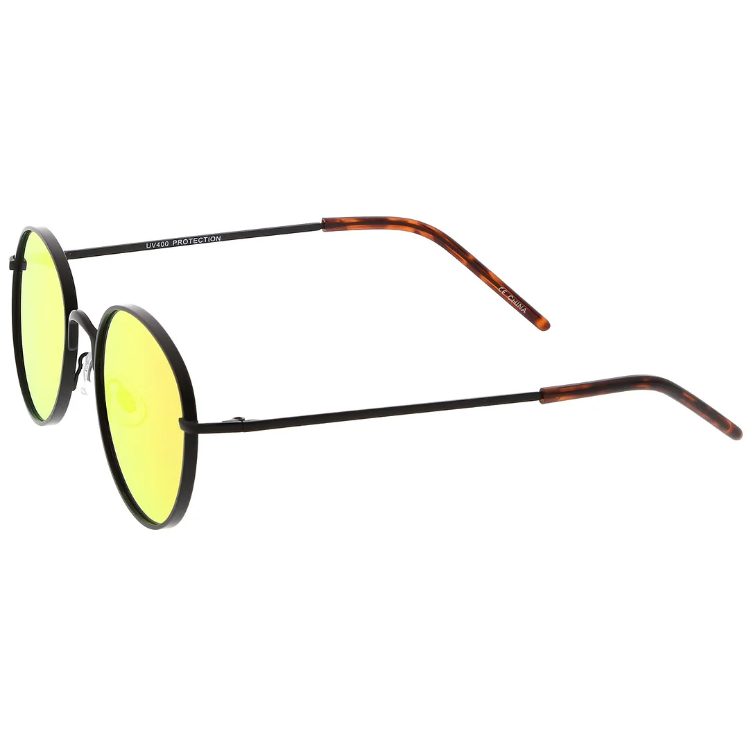 Classic Metal Round glasses Thin Arms Colored Mirror Flat Lens 52mm