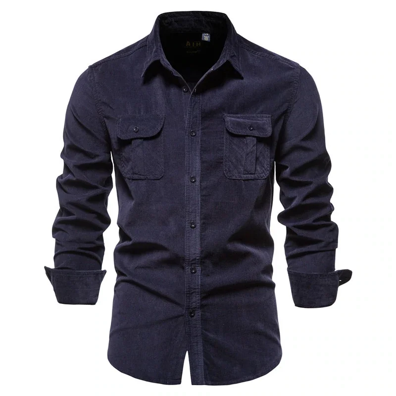Mens Slim Fit Corduroy Jacket Button Down Casual Shirt