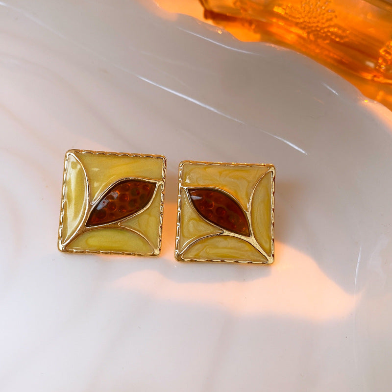 Medieval Flower Geometric Copper Oil Dripping Earrings