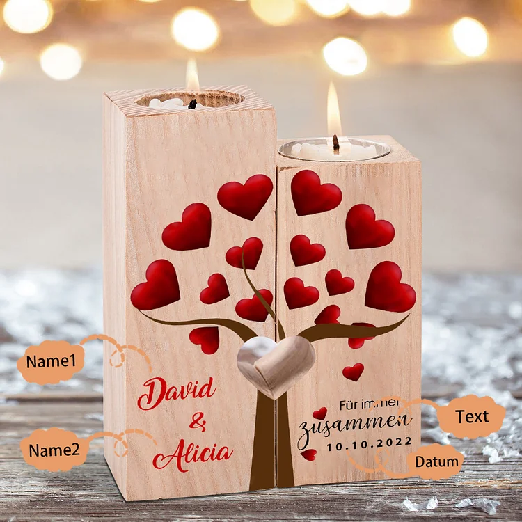 Kettenmachen Personalisierte 2 Namen & Text & Datum Kerzenhalter -Hölzerne Kerzenständer Hochzeitstag Valentinstag Geschenke