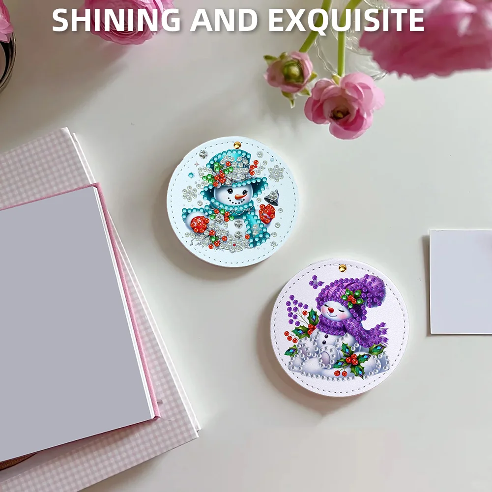DIY Diamond Art Portable Cosmetic Mirror Round Diamond Painting Crafts (Snowman)