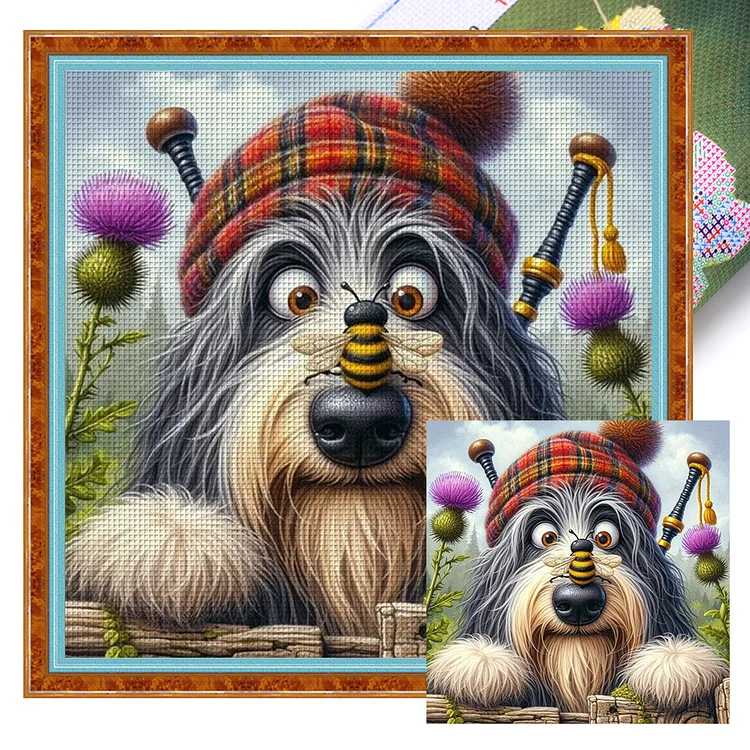 Puppy And Bee (40*40cm) 11CT Stamped Cross Stitch gbfke