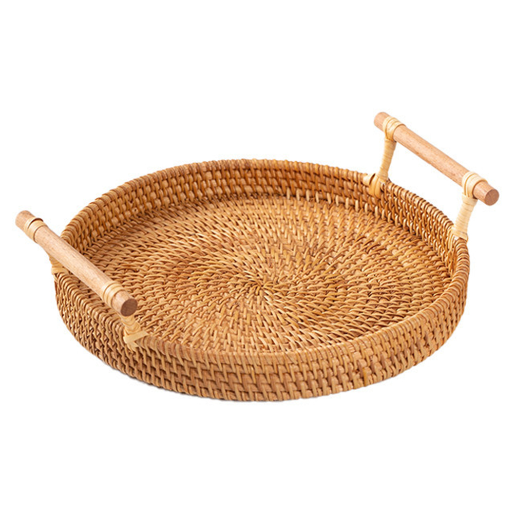 

Woven Rattan Round Tray Food Storage Platters Plate For Drink Snack, 501 Original