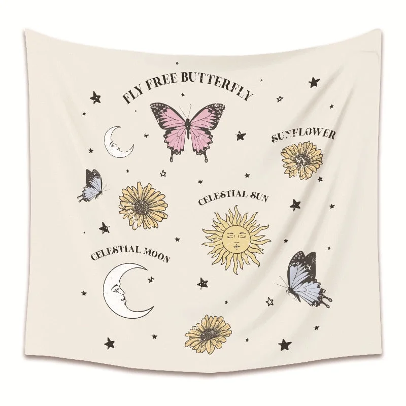 ins Simple Sun Moon Butterfly Series Tapestry Bohemian Background Cloth Small Fresh Wall Cloth Tapestry Creative Abstract Art