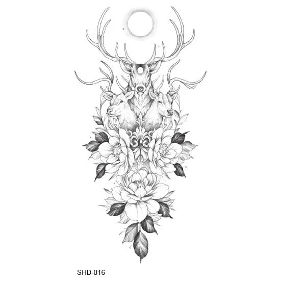 Waterproof Temporary Tattoo Black Sketchs Flowers Animal Tattoo Stickers Flash Fake Body Tattoos for Women tatuajes temporales